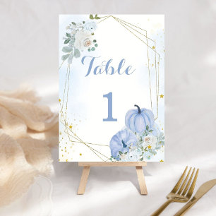 Fall Blue Pumpkin Boy Baby Shower Party Table Number