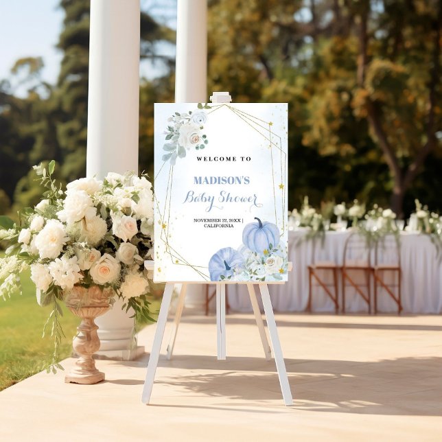 Fall Blue Pumpkin Boy Baby shower Welcome Sign (Creator Uploaded)