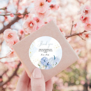 Fall Blue Pumpkin  Floral Boy  Baby shower  Classic Round Sticker