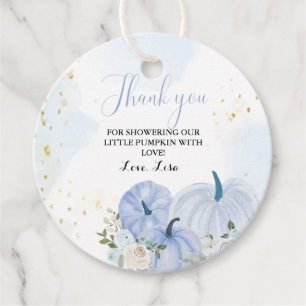 Fall Blue Pumpkin  Floral Boy  Baby shower  Favour Tags