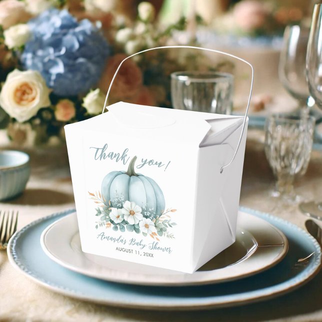 Fall Blue Pumpkin Floral Eucalyptus Baby Shower Favour Box (Little pumpkin is on his way boy favor box)