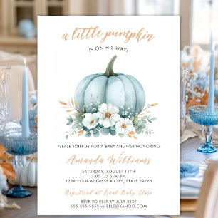 Fall Blue Pumpkin Floral Eucalyptus Baby Shower Invitation