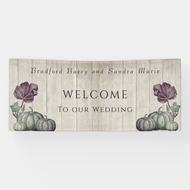 Fall Blue Pumpkin Rustic Wedding  Barn Wood   Banner (Horizontal)