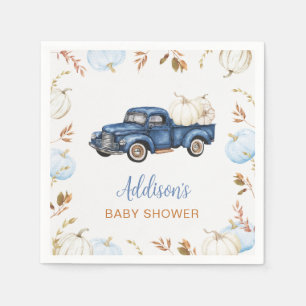 Fall Blue Pumpkin Truck Baby Shower Napkin