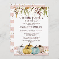Fall Blush Pink Gold Pumpkin Baby Shower