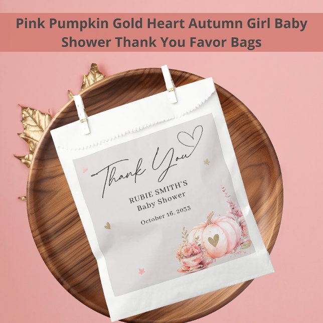 Fall Blush Pink Pumpkin Gold Heart Thank You Favour Bags (Creator Uploaded)