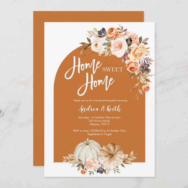 Fall Boho Arch pumpkin housewarming party Invitation (Front/Back)