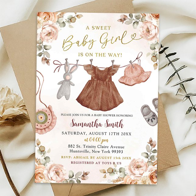 Fall Boho Autumn Floral Girl Baby Clothes Shower Invitation (Creator Uploaded)