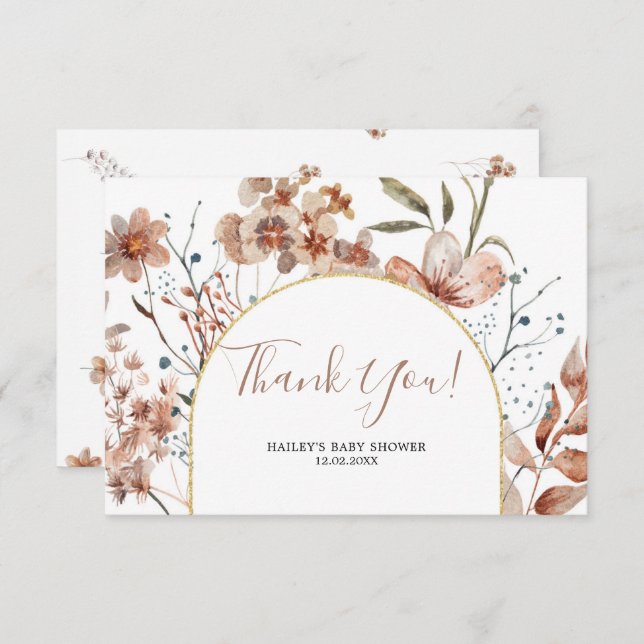 Fall Boho Baby Shower Thank You Card (Front/Back)