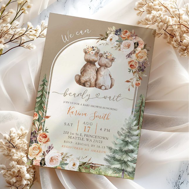 Fall Boho Bear Woodland Forest Floral Baby Shower Invitation (Creator Uploaded)