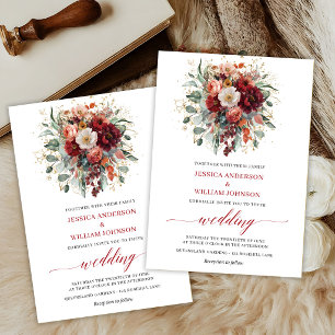 Fall Boho Burgundy Flowers Marsala Greenery Weddin Invitation