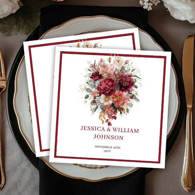 Fall Boho Burgundy Flowers Marsala Greenery Weddin Napkin (Fall Boho Burgundy Flowers Marsala Greenery Wedding Napkins

)