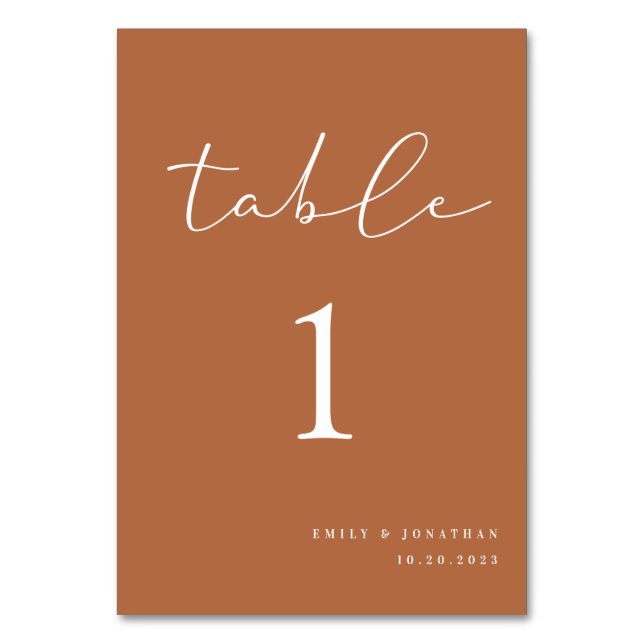 Fall Boho Burnt Orange Wedding Table Number (Front)