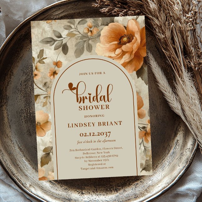Fall Boho Copper Flowers Bridal Shower Invitation (Fall Boho Copper Flowers Bridal Shower Invitation)