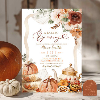 Fall Boho Coquette Pumpkin Tea Party Baby Shower Invitation