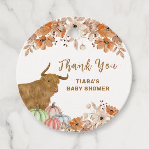 Fall Boho Floral Highland Cow Baby Shower Favour Tags