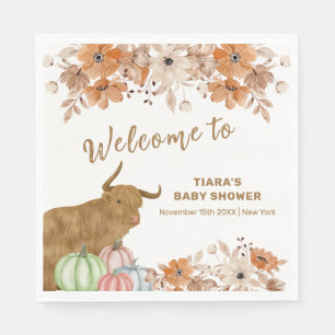 Fall Boho Floral Highland Cow Baby Shower Welcome Napkin