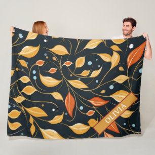 Fall Boho Floral Leaf Custom Design  Fleece Blanket