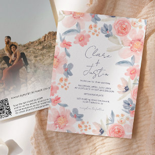 Fall boho floral names photo Qr code wedding Invitation