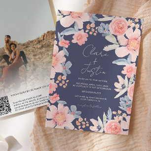 Fall boho floral names photo Qr code wedding Invitation
