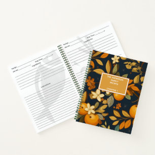 Fall Boho Floral Orange Leaf Family Recipe Book