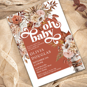 Fall Boho Floral Vintage Autumn Baby Shower Invitation