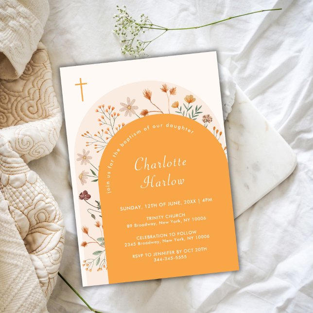 Fall Boho Floral Wildflower Arch Cross Baptism Invitation (Fall Boho Floral Wildflower Arch Cross Baptism Invitation)