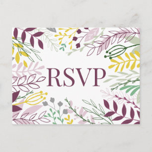 Fall Boho garden purple yellow floral Invitation Postcard