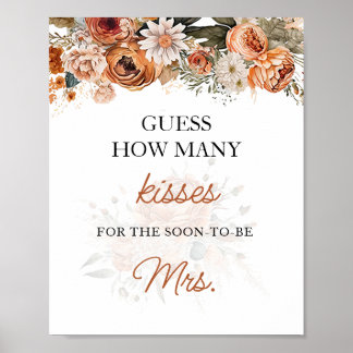 Fall Boho Guess How Many Kisses Bridal Shower Game Poster