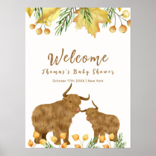 Fall Boho Highland Cow Baby Shower Welcome  Poster