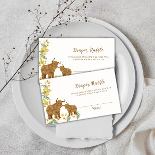 Fall Boho Highland Cow Diaper Raffle Baby Shower Enclosure Card