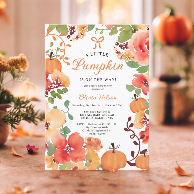 Fall Boho Little pumpkin floral baby shower Invitation (Fall Boho Little pumpkin baby shower Invitation)