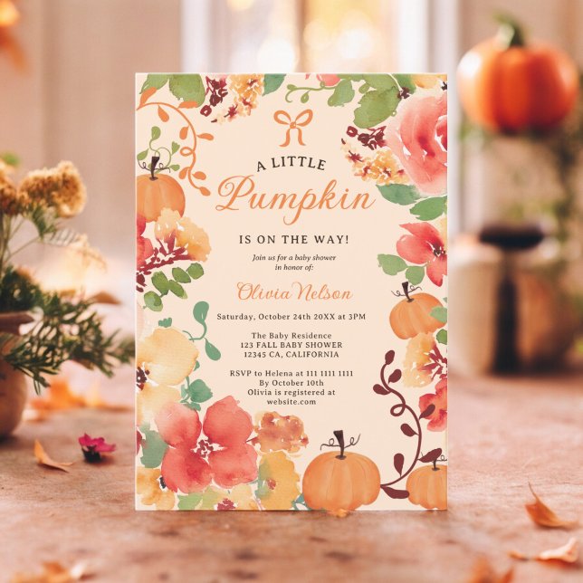 Fall Boho Little pumpkin peach floral baby shower Invitation (Fall Boho Little pumpkin peach floral baby shower Invitation)