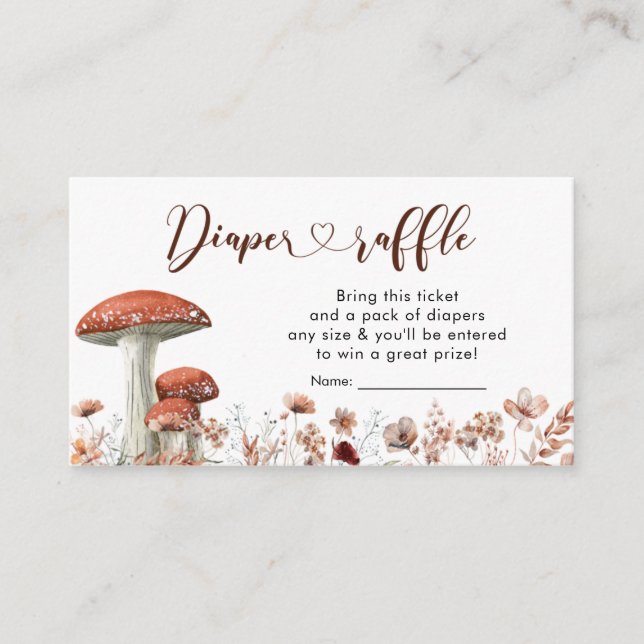 Fall Boho Mushroom Floral Diaper Raffle Card (Front)