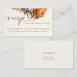 Fall Boho Pampas Chic Bridal Shower Bring Recipe Enclosure Card