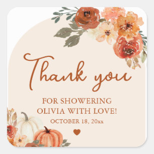 Fall Boho Pumpkin Bridal Shower Thank You Favour Square Sticker