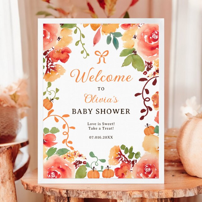 Fall Boho pumpkin floral baby shower welcome Poster (Fall Boho pumpkin floral baby shower welcome Poster)