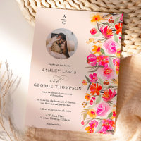 Fall boho red orange floral initials photo wedding