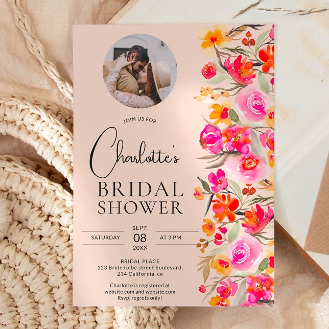 Fall boho red orange floral photo bridal shower invitation (Creator Uploaded)