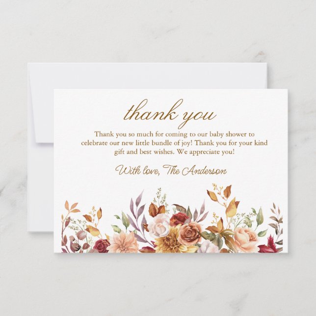 Fall boho Rustic Baby Shower Thank You Card (Front)