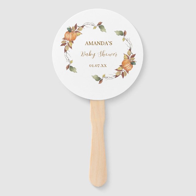 Fall boho Rustic Pumpkin Baby Shower Hand Fan (Front)