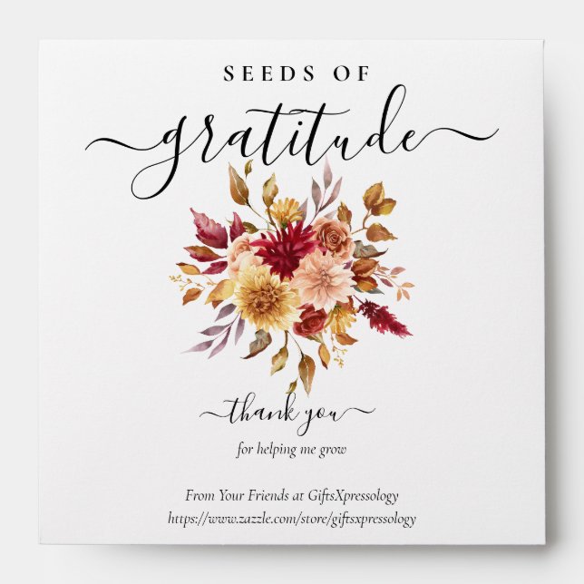 Fall Boho Seeds of Gratitude Gift Seed Packet Envelope (Front)
