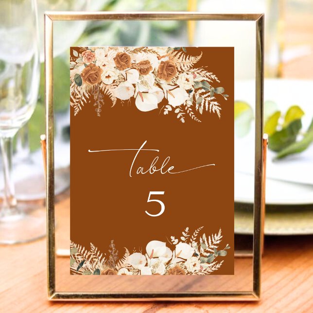 Fall Boho Terracotta Floral Wedding Table Number (Creator Uploaded)