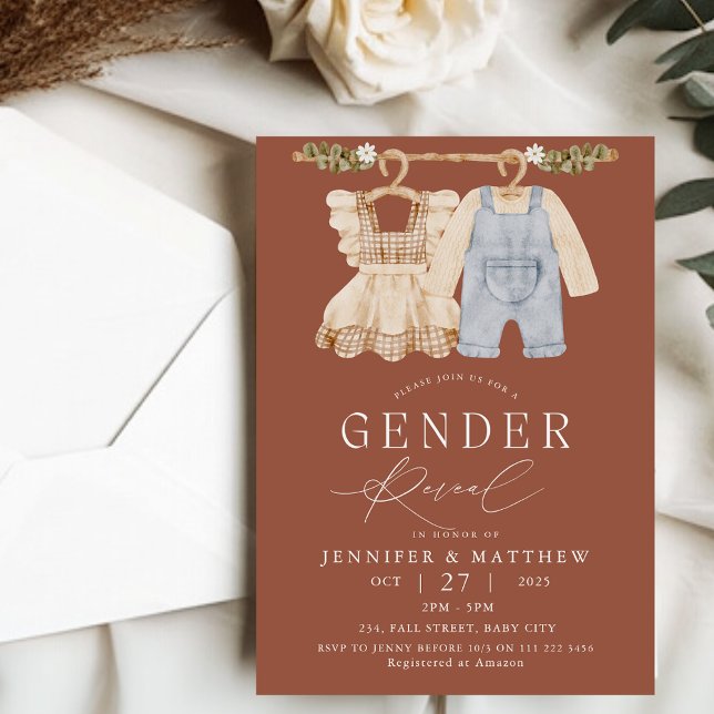 Fall Boho Terracotta Gender Reveal Invitation (Fall Boho Terracotta Gender Reveal Invitation)