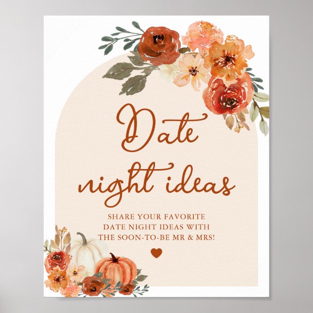 Fall Boho Terracotta Pumpkin Date Night Ideas Sign (Front)