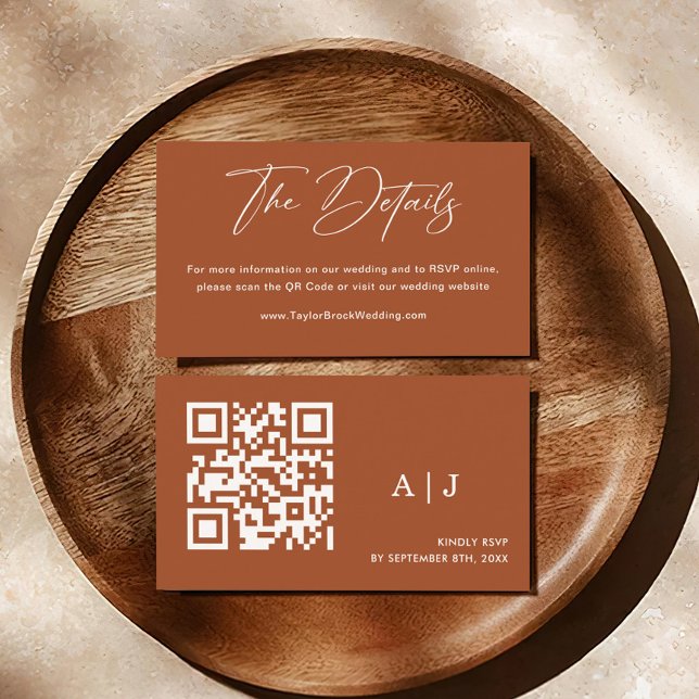 Fall Boho Terracotta Wedding Website Qr Code Enclosure Card (Creator Uploaded)