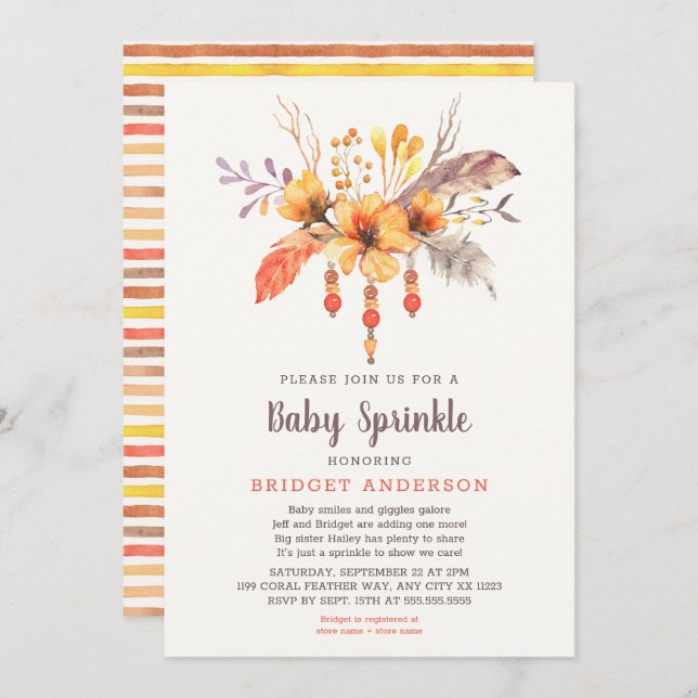 Fall Boho Tribal Baby Sprinkle Invitation (Front/Back)