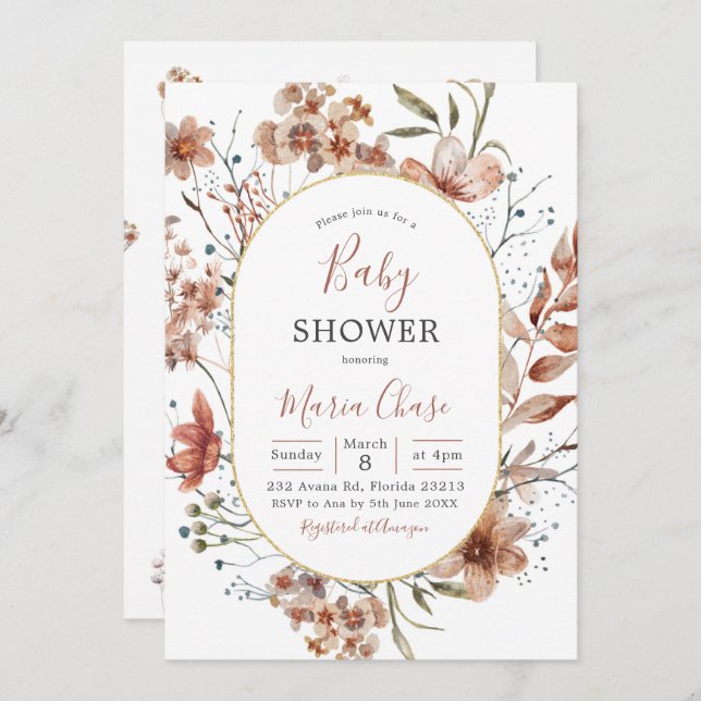 Fall Boho Widlflower Baby Shower Invitation (Front/Back)