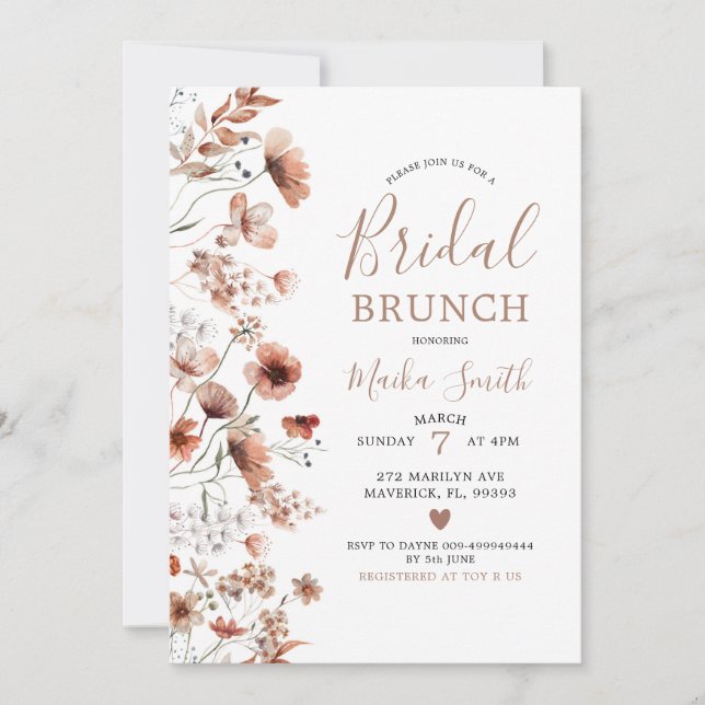 Fall Boho Widlflower Bridal Brunch Invitation (Front)