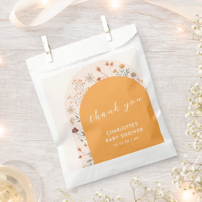 Fall Boho Wildflower Arch Baby Shower Thank You Favour Bags (Clipped)